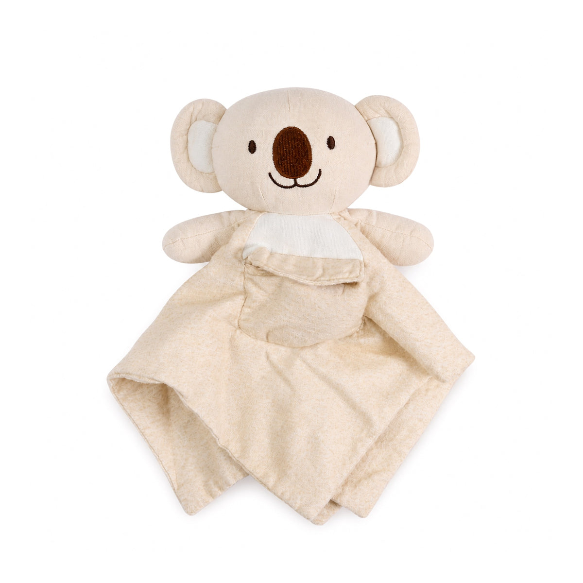 Koa Comfy linen and organic cotton koala comforter with its removable heart pocket